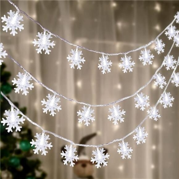 2 Packs 100 LED Christmas Snowflake String Lights Hanging Decorations - Picture 2 of 8